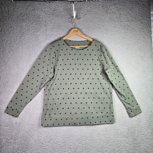 Croft & Barrow XXL Green Polka Dot Extra Soft Pullover Split Hem Long Sleeve
